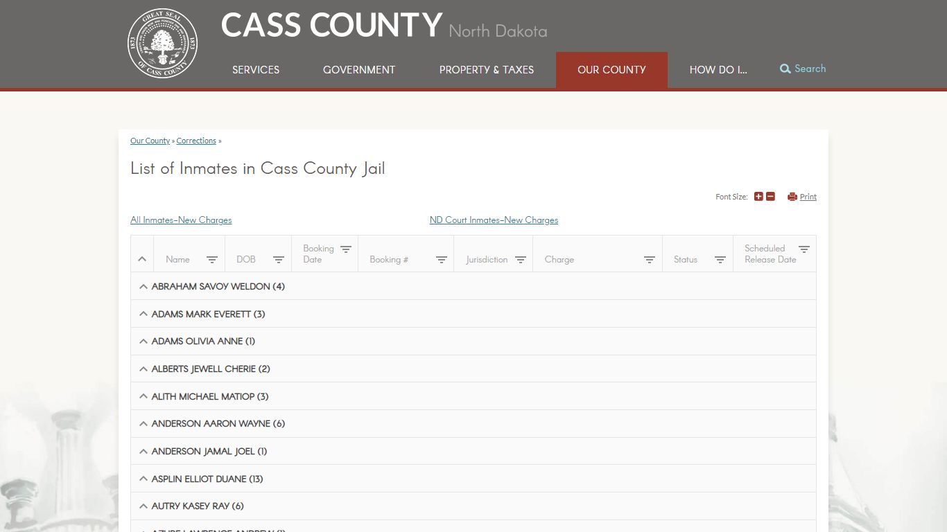 List of Inmates in Cass County Jail | Cass County, ND